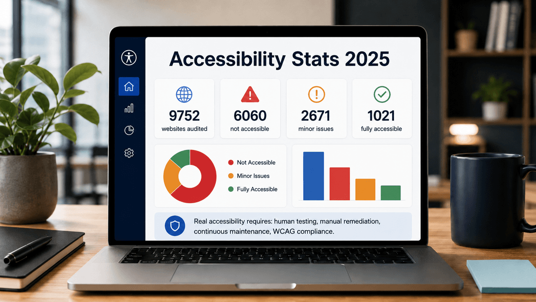 Laptop with accessibility stats chart for 2025