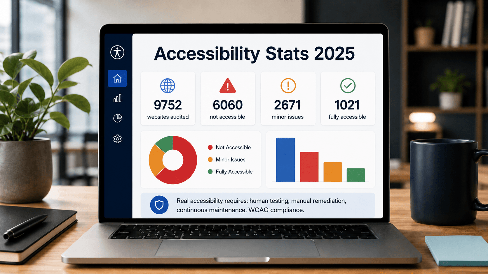 Laptop with accessibility stats chart for 2025