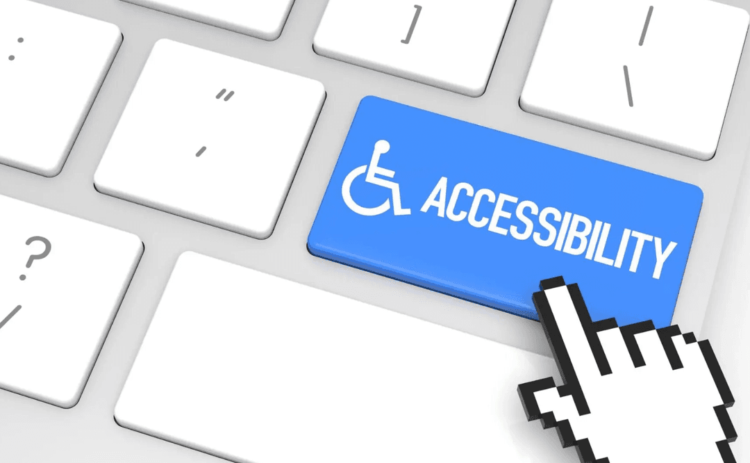 a keyboard, with "mouse" pressing accessibility button