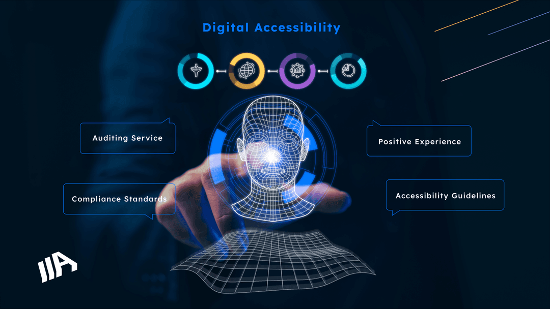 A hand gestures towards a digital accessibility icon, highlighting the significance of accessible design in technology