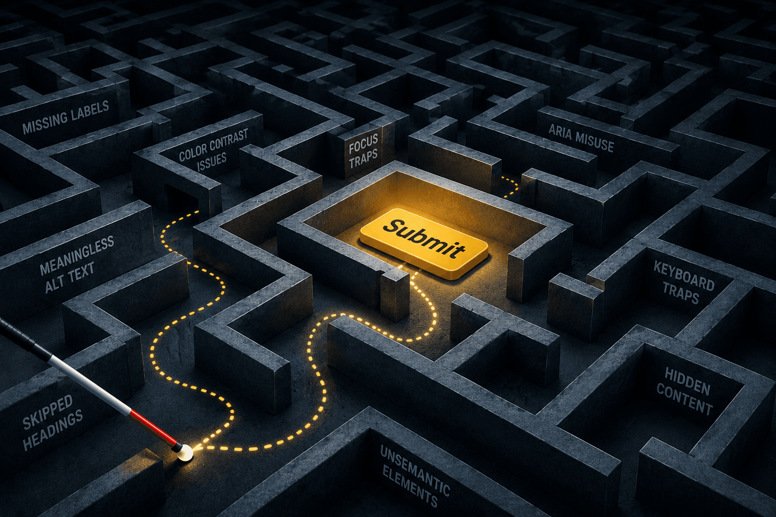 An image of a maze of accessibility barriers